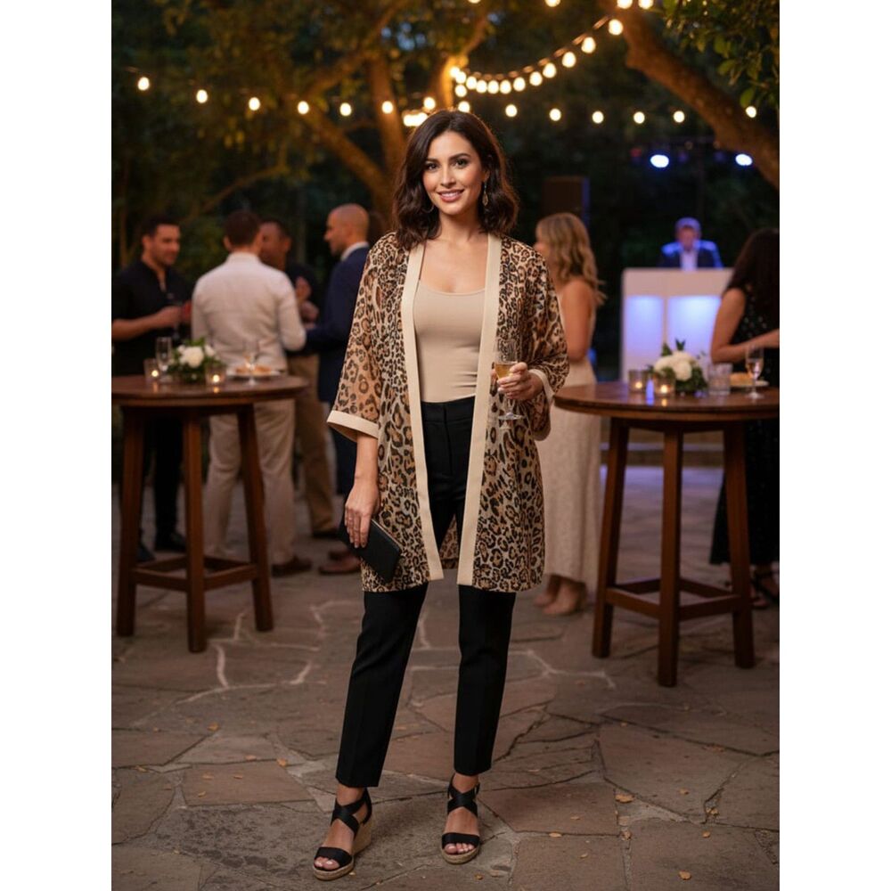 Dani Max Sheer Leopard Print Kimono Shrug Cardigan Size L